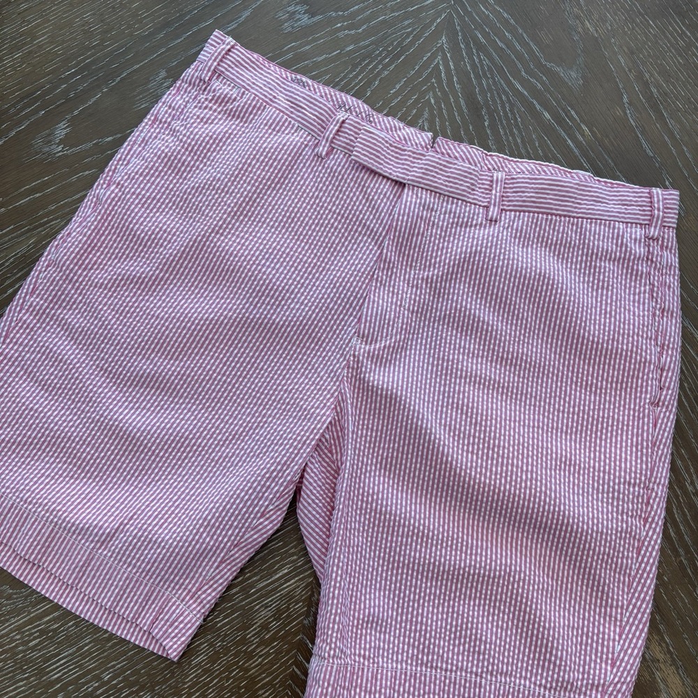 Polo Ralph Lauren 38 Pink/White Stripe Seersucker Suffield Fit Preppy Shorts EUC - Picture 2 of 6